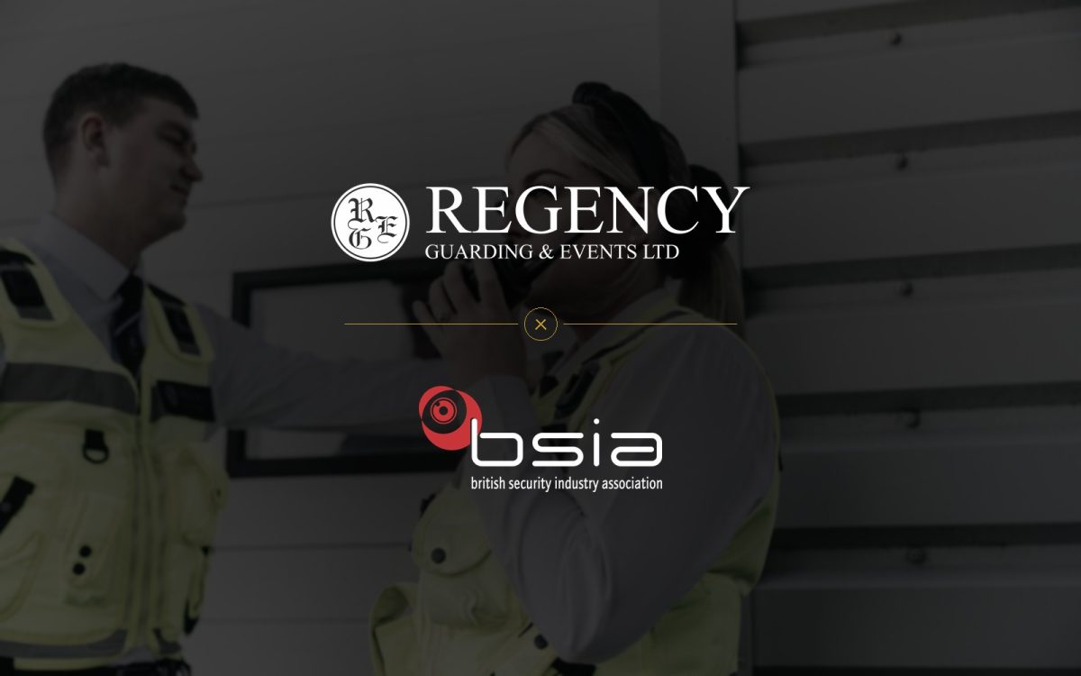 Regency Guarding & Events and BSIA logos over Regency security officers on duty